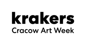 Logo wydarzenia złożone z czarnych czcionek bezszeryfowych. Napis brzmi: KRAKERS Cracow Art Week.